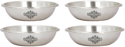 IndianArtVilla Silver Plated Matt Finish Rice Plate, Dinnerware , Diameter 4.1
