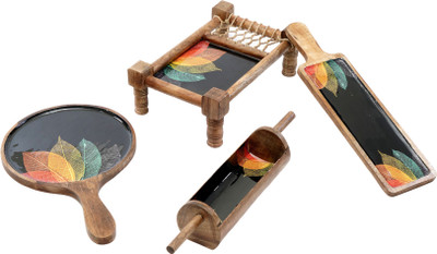 Tailos Handmade Khaat Platter, Belan Platter,bat Platter, Pizza Platter, for Tableware, dinnerware, Serving Plate, Tray(4 Tray)