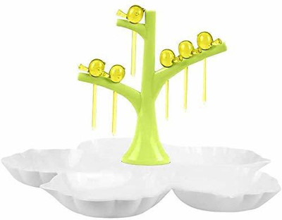 Ever Mall Food Grade Plastic Fruit Plate Serving Tray with Cockcoo Toothpick Tray(Tray)
