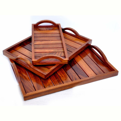 S.I Creation Sheesham Wood Handmade & Handcrafted Wooden Large Size Serving Trays for Kitchen and Tableware Tray(3 Tray)