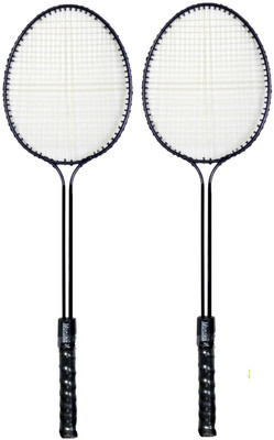 Monika Sports Practice Quality 2 Pc Double Shaft Badminton Racquet Racquet Black Strung Badminton Racquet(Pack of: 2, 110 g)