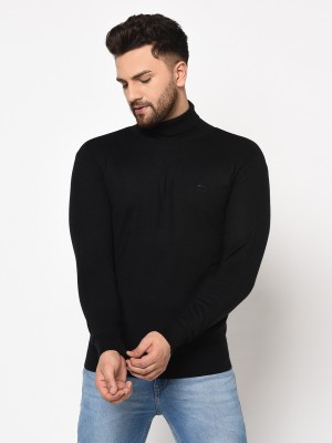 98 Degree North Solid High Neck Casual Men Black Sweater