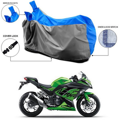 ANTHUB Waterproof Two Wheeler Cover for Kawasaki(Ninja 300, Blue, Grey)