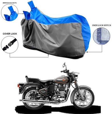 ANTHUB Waterproof Two Wheeler Cover for Royal Enfield(Bullet 500, Blue, Grey)