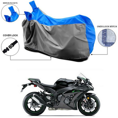 ANTHUB Waterproof Two Wheeler Cover for Kawasaki(Ninja ZX 10R, Blue, Grey)
