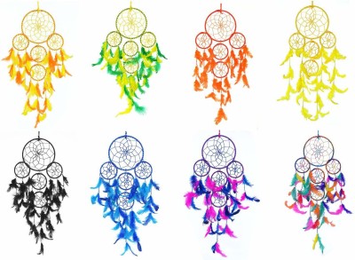 Dream Catcher 5 Rounds Wall Hanging Combo (Pack of 8) for Positive Energy and Protection (Big Size 55cm) - for Home/Office/Shop/Rooms Feather Dream Catcher(6 inch, Multicolor)