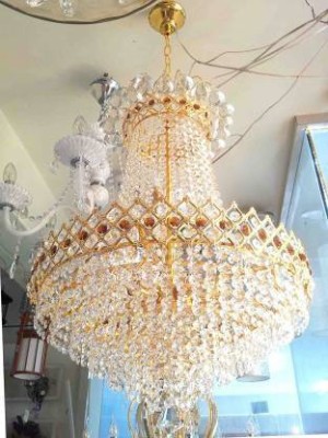 Shri Mahal Antiques As four K/9 Super fine LED Crystal Chandelier 6 Light Chandelier Ceiling Lamp(Gold, Clear)