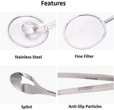 ELEGANTSTYLER One-sided filter is convenient to take out fried foods, oil drain On the other side has a delicate hollow out design Great for salads, for BBQ, cooking, frying Color: Silver Material: Stainless Strainer(Steel Pack of 1)