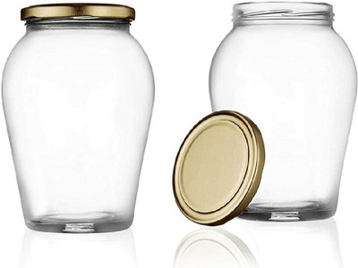 MOHINNI CREATION Glass Grocery Container  - 1000 ml(Pack of 2, Clear)