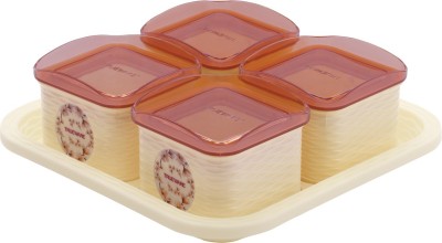 Trueware Plastic Cookie Jar  - 500 ml, 500 ml, 500 ml, 500 ml(Pack of 5, Beige)