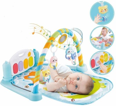 himanshu tex Baby Play Fitness Rack with Hanging Rattles Lights & Musical Keyboard Mat Piano(Multicolor)