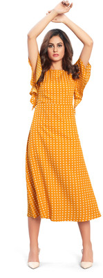 Vaani Creation Women A-line Orange Below Knee Dress