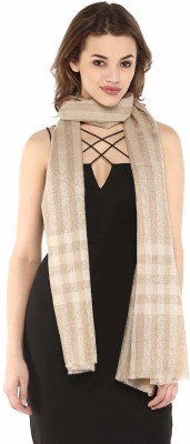 SAANVISTORE Wool, Cashmere Checkered Women Shawl(Beige)