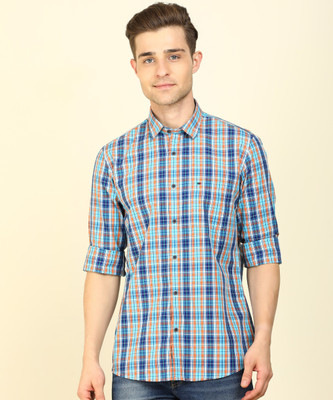 peter-england-men-checkered-casual-orange-shirt-1