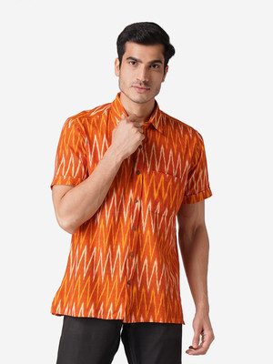 Zois Men Printed Casual Orange Shirt
