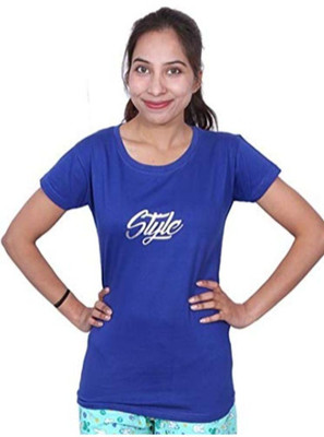 MUKHAKSH Printed Women Round Neck Blue T-Shirt