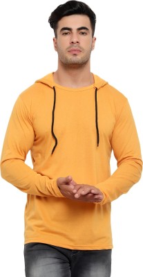 GAGCOBIA Solid Men Hooded Neck Yellow T-Shirt