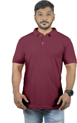 3tee Solid Men Polo Neck Maroon T-Shirt