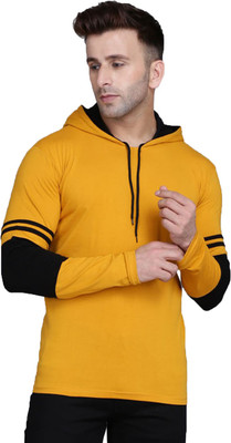 IESHNE LIFESTYLE Self Design, Solid Men Hooded Neck Multicolor T-Shirt