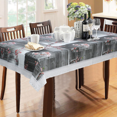 Dakshya Industries Floral 6 Seater Table Cover(Grey, PVC)