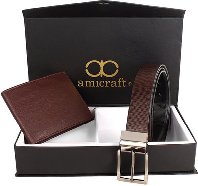 Amicraft Wallet & Belt Combo(Black, Brown)