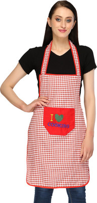 Dakshya Industries Cotton Home Use Apron - Free Size(Red, White, Single Piece)
