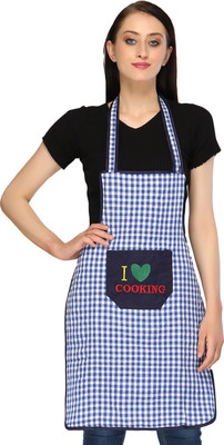 Dakshya Industries Cotton Home Use Apron - Free Size(Blue, White, Single Piece)