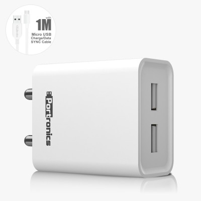 Portronics Qualcomm 3.0 2.4 A Multiport Mobile POR-1066 ADAPTO 66 Charger with Detachable Cable(White, Cable Included)
