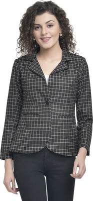 Martini Checkered Single Breasted Formal Women Blazer(Black)