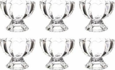 MALPARA ENTERPRISE Glass Dessert Bowl Crystal Cut Glass Flower Shape Ice Cream Bowl 6 Pieces(Pack of 6, Clear)