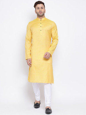 Namaskar Men Self Design Straight Kurta(Yellow)