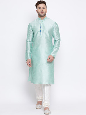 Namaskar Men Solid Straight Kurta(Green)