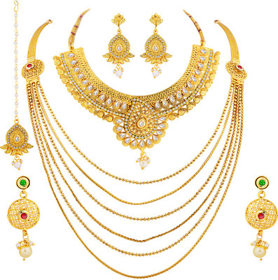 NM CREATION Alloy Gold-plated White, Ruby Red, Green Jewellery Set(Pack of 1)