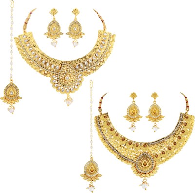 NM CREATION Alloy Gold-plated White, Maroon Jewellery Set(Pack of 1)