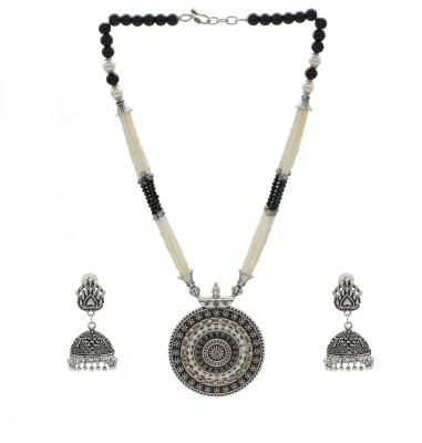 GLAMOURA Oxidised Silver Black Silver Black, White, Silver Jewellery Set(Pack of 1)