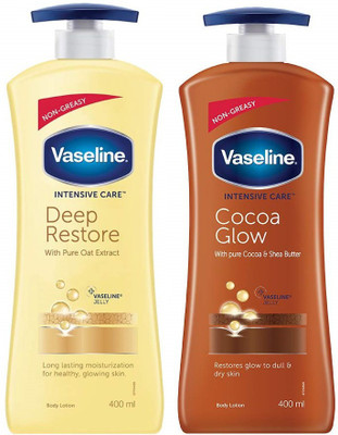 Vaseline Deep Restore and Cocoa Glow Body Lotion ( 2 Pack, 400ml each)(800 ml)