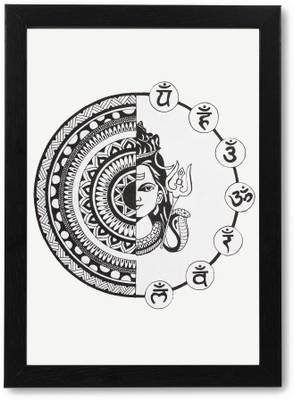 Target Publications Mandala Art - Handmade God Photo Frame of Lord Shiva Photo | Modern Art Wooden Frame Pen Sketch Drawing | Portrait Painting for Wall, Living Room, Bedroom, Office, Home Decoration | 13 x 9.5 inch Black Frame Pencil 13 inch x 9.5 inch Painting