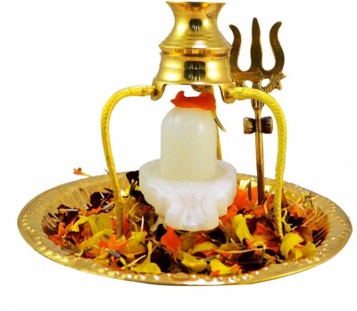 DARIDRA BHANJAN White Marble shivling with shivling stand and Brass pooja thali, Brass Kalash / Lota / Shivling trishul / shiva lingam shivling for home pooja brass shivling stand shiva lingam brass shiva lingam stone lingam Decorative Showpiece  -  16 cm(Brass, Gold, White)