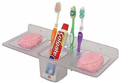 Digiway 4 in 1 Multipurpose Kitchen/Bathroom Shelf/Paste-Brush Stand/Soap Stand/Tumbler Holder/Bathroom Accessories (White)(White)