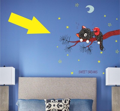 Decor studio 120 cm cute fox sleep under moon and star light wall sticker(120x120cm) Reusable Sticker(Pack of 1)