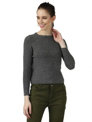 MansiCollections Solid Round Neck Casual Women Grey Sweater