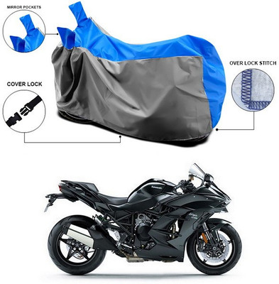 ANTHUB Waterproof Two Wheeler Cover for Kawasaki(Ninja H2, Blue, Grey)