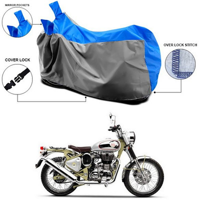 ANTHUB Waterproof Two Wheeler Cover for Royal Enfield(Bullet Trials 500, Blue, Grey)