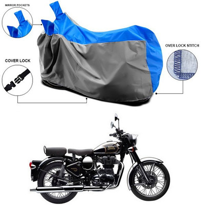 SEBONGO Waterproof Two Wheeler Cover for Royal Enfield(Classic Chrome, Blue, Grey)