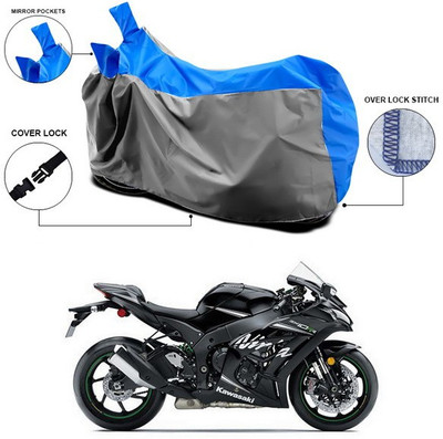 ANTHUB Waterproof Two Wheeler Cover for Kawasaki(Ninja ZX 10R, Blue, Grey)