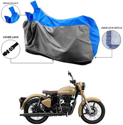 ANTHUB Waterproof Two Wheeler Cover for Royal Enfield(Classic 350 Signals, Blue, Grey)