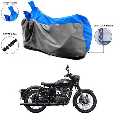 SEBONGO Waterproof Two Wheeler Cover for Royal Enfield(Classic 500, Blue)