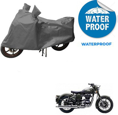 saanvi Waterproof Two Wheeler Cover for Royal Enfield(Battle Green, Grey)