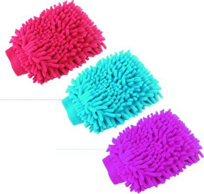 FOZIA Microfiber Vehicle Washing  Hand Glove(Pack Of 3)
