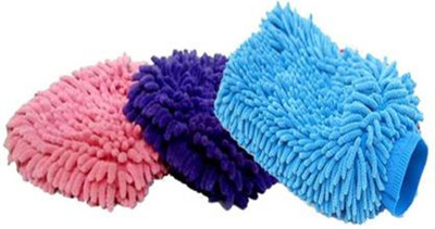FOZIA Microfiber Vehicle Washing  Hand Glove(Pack Of 3)